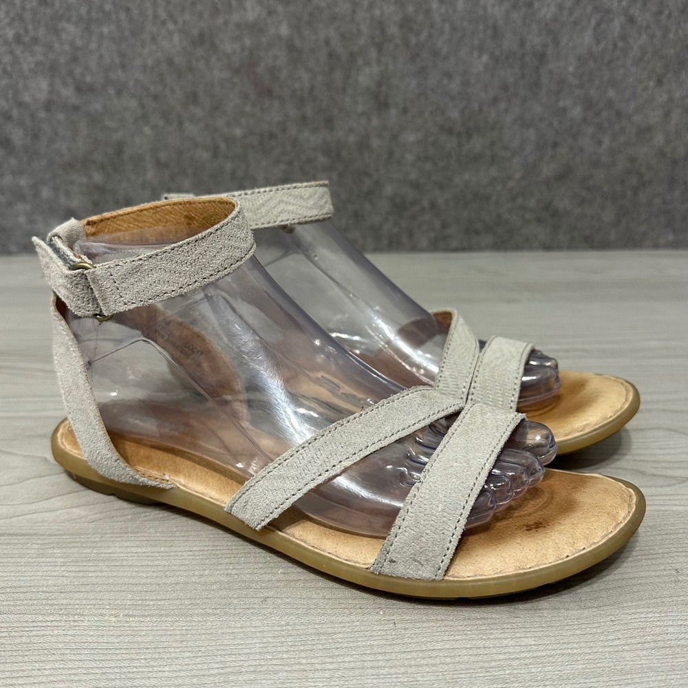 Born August Womens Sz 8 Ankle‎ Strap Sandals Pashmina Gray Suede Flat Shoes